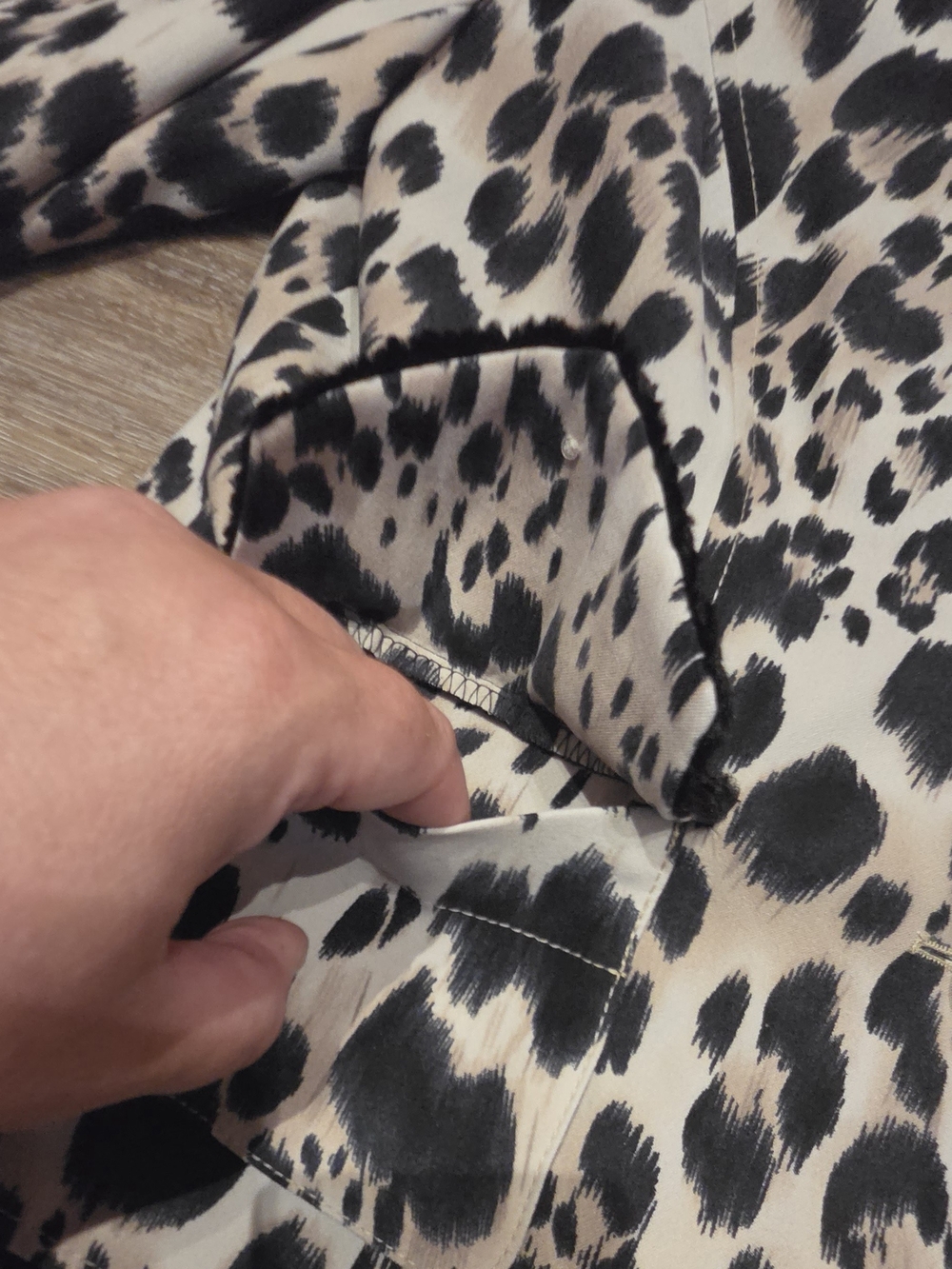 Alberto Makali Leopard Print Blazer Jacket Faux Fur Accent Pockets - Size 12 - Picture 4 of 12